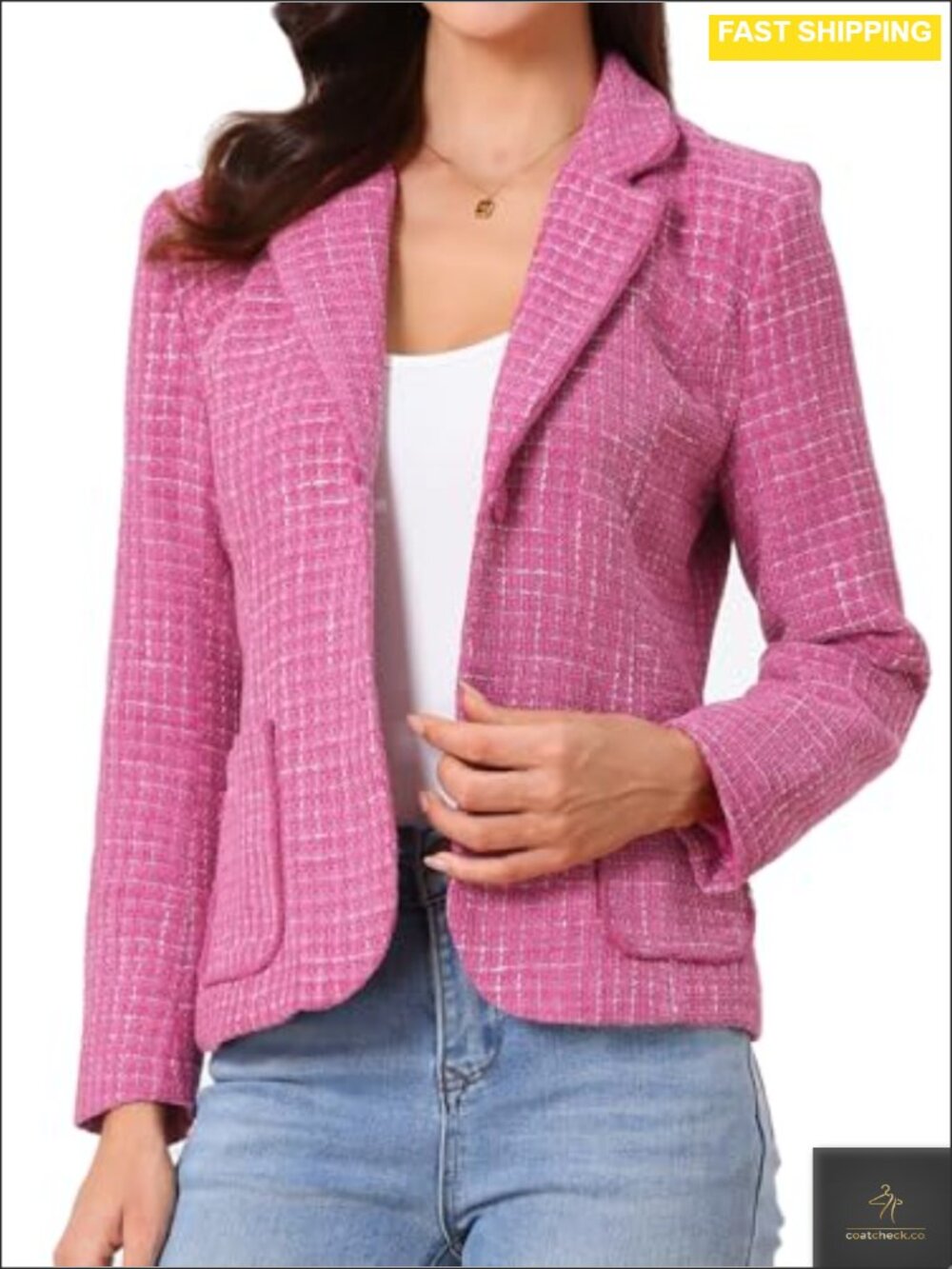 Tweed Blazer Notch Lapel Business Casual Women's Jacket